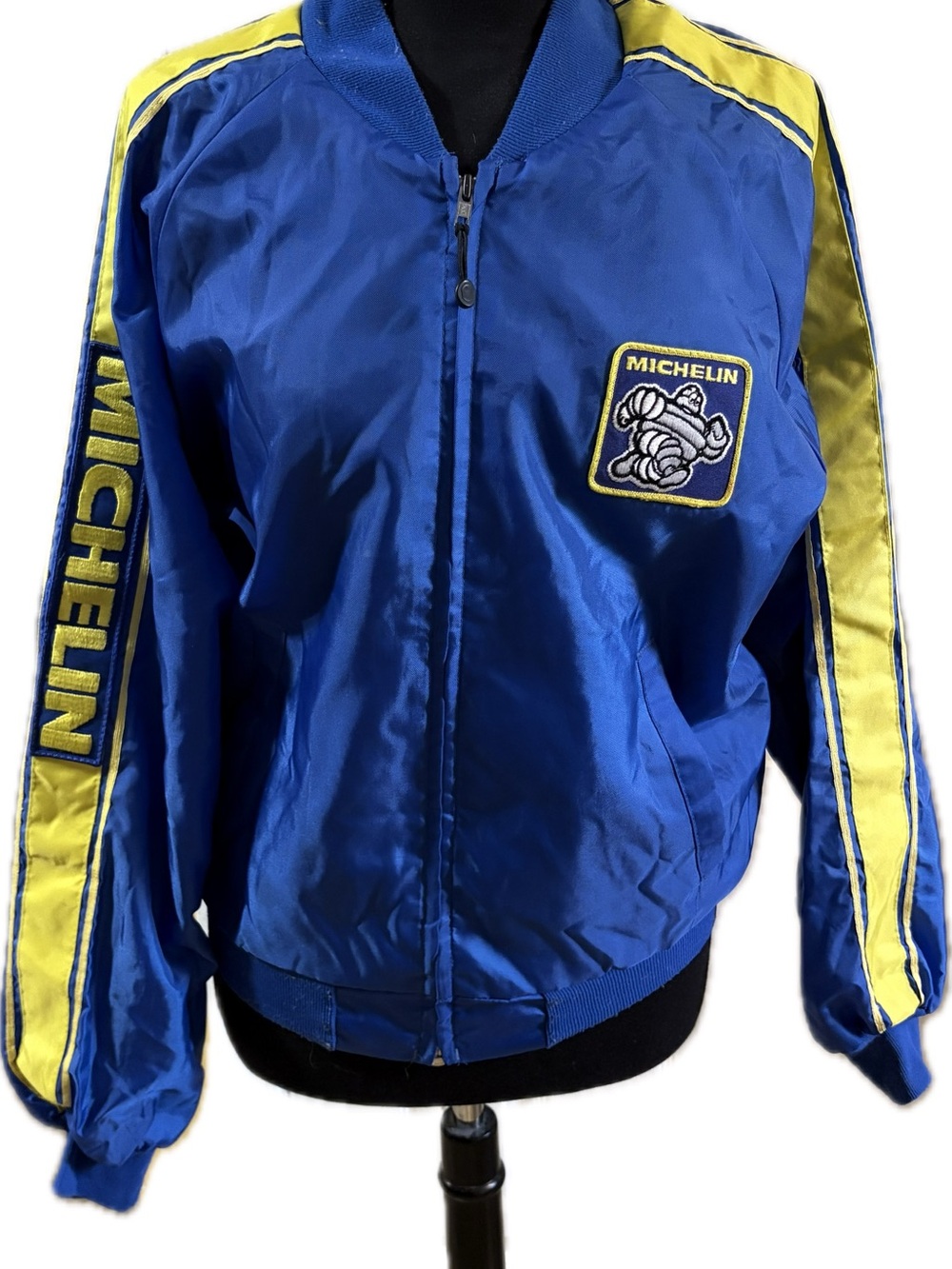 Vintage Michelin Man Blue and Yellow Bomber Jacket